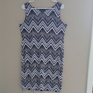 R&M Richards Blue and‎ White Scoop Neck Sheath Dress